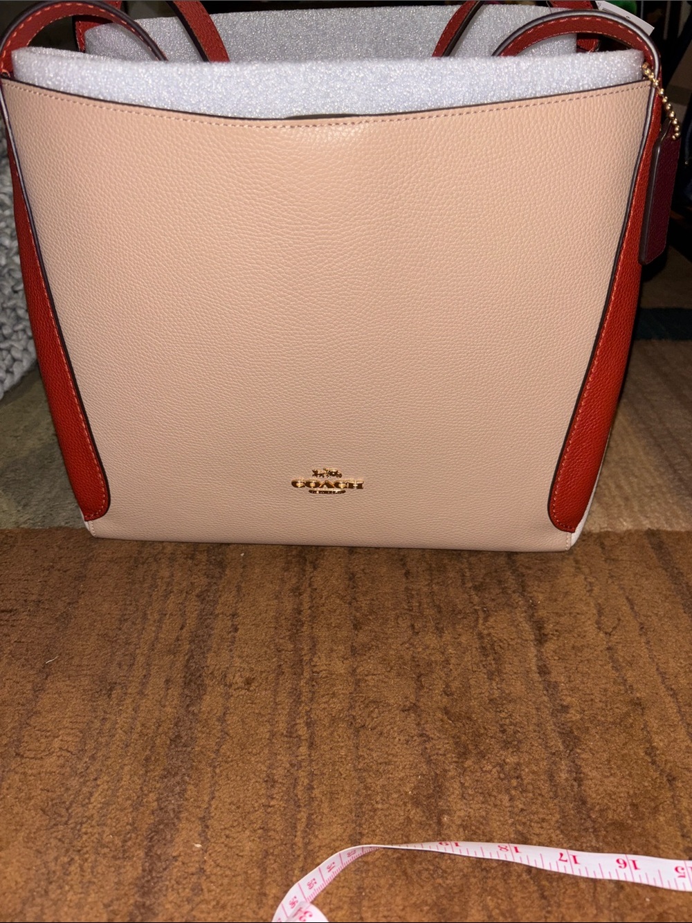 Coach Pebbled Colorblock Tote in Blush and Red